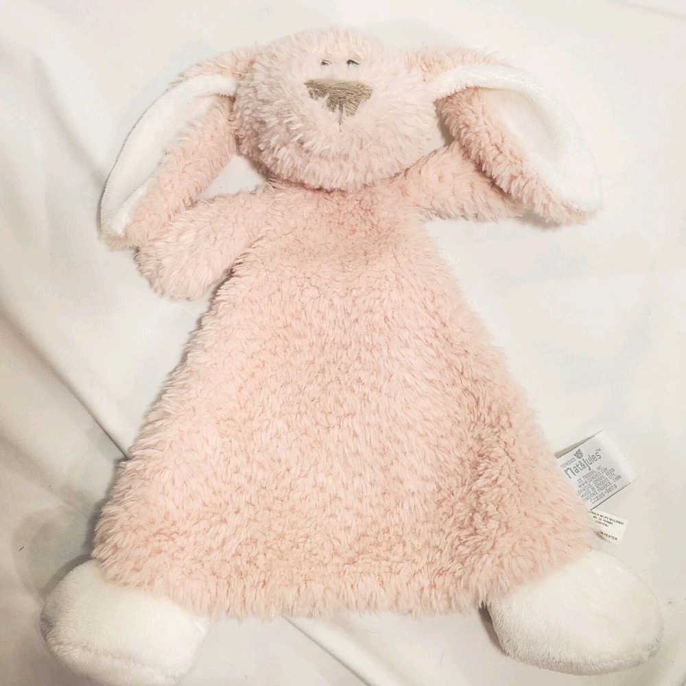 Demdaco Nat & Jules Plush Bunny‎ Rabbit Lovey Pink White Security Blanket